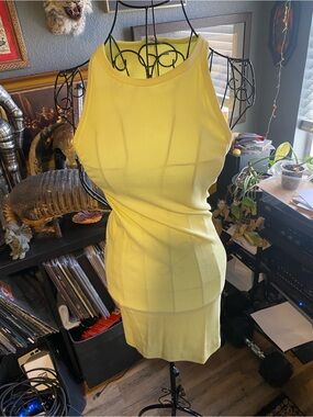 Old Navy Yellow Ribbed Sleeveless Mini Dress